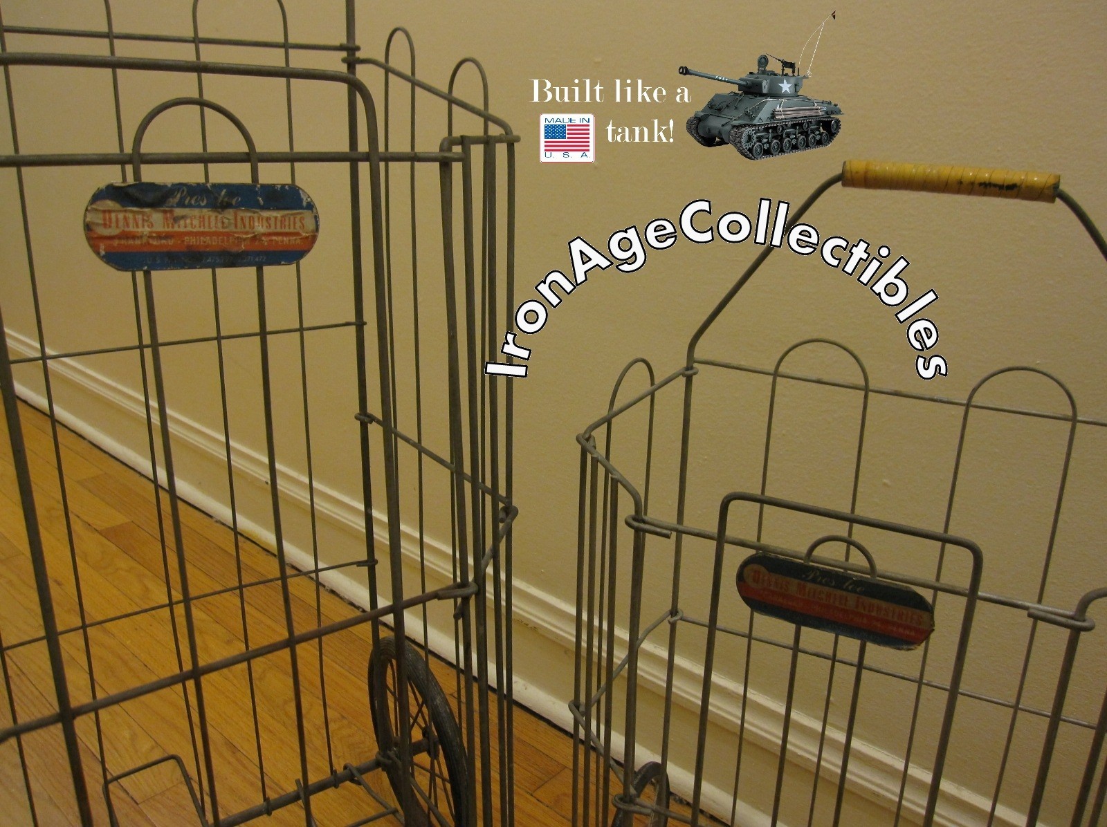 1940s Folding Metal Shopping Carts, Child’s & Adult Size Wire Basket Collapsible