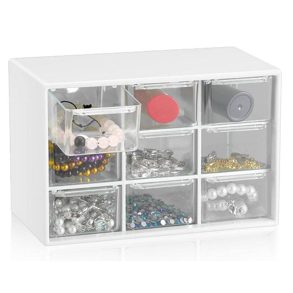 White 7.1 In. X 3.8 In. X 4.6 In. Plastic Min.I Desktop Drawer Organizer with 9