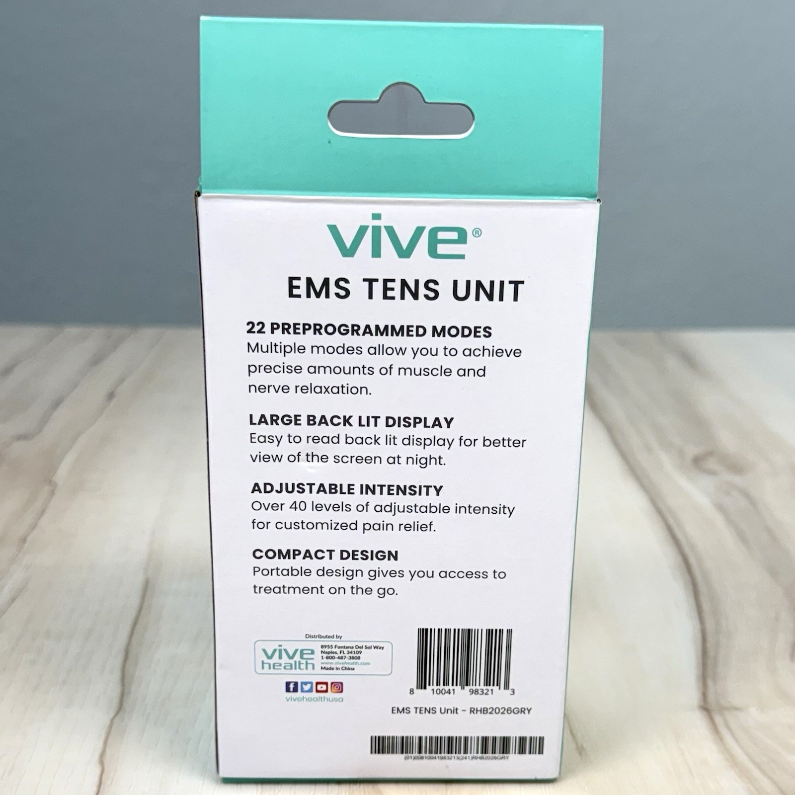 VIVE Health EMS TENS Unit Muscle Stimulator w/ Electrodes RHB2026GRY NIB NEW