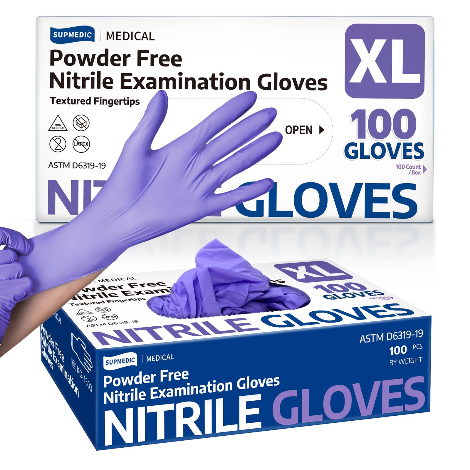 Supmedic Nitrile Exam Gloves, 3.5 Mil X-Large, X-large (Blue Violet)