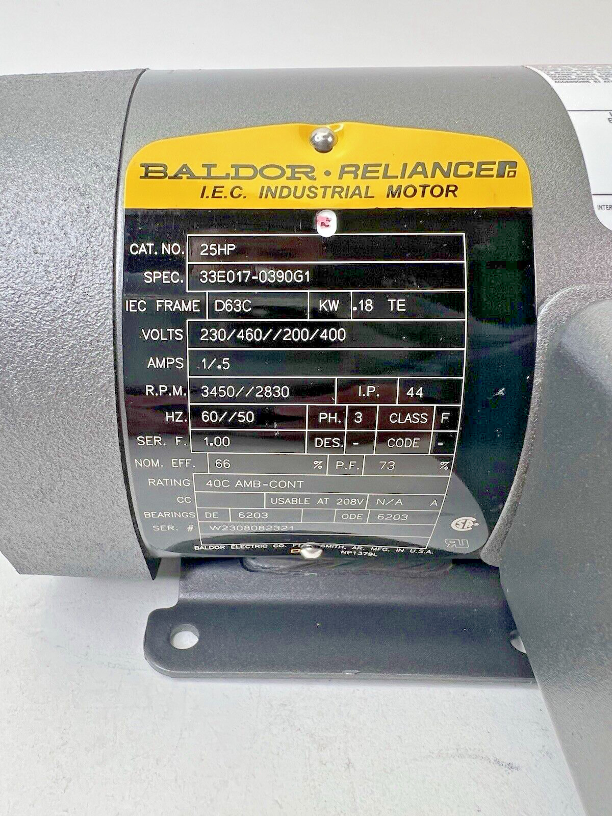 Baldor Reliance Industrial Motor CAT # 25HP, 33E017-0390G1