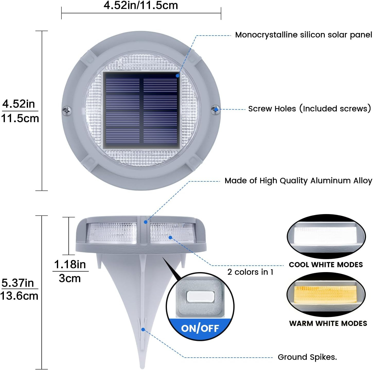 Solar Deck Lights Outdoor 2 Modes 16 Leds Driveway Markers Dock Light Solar Powe