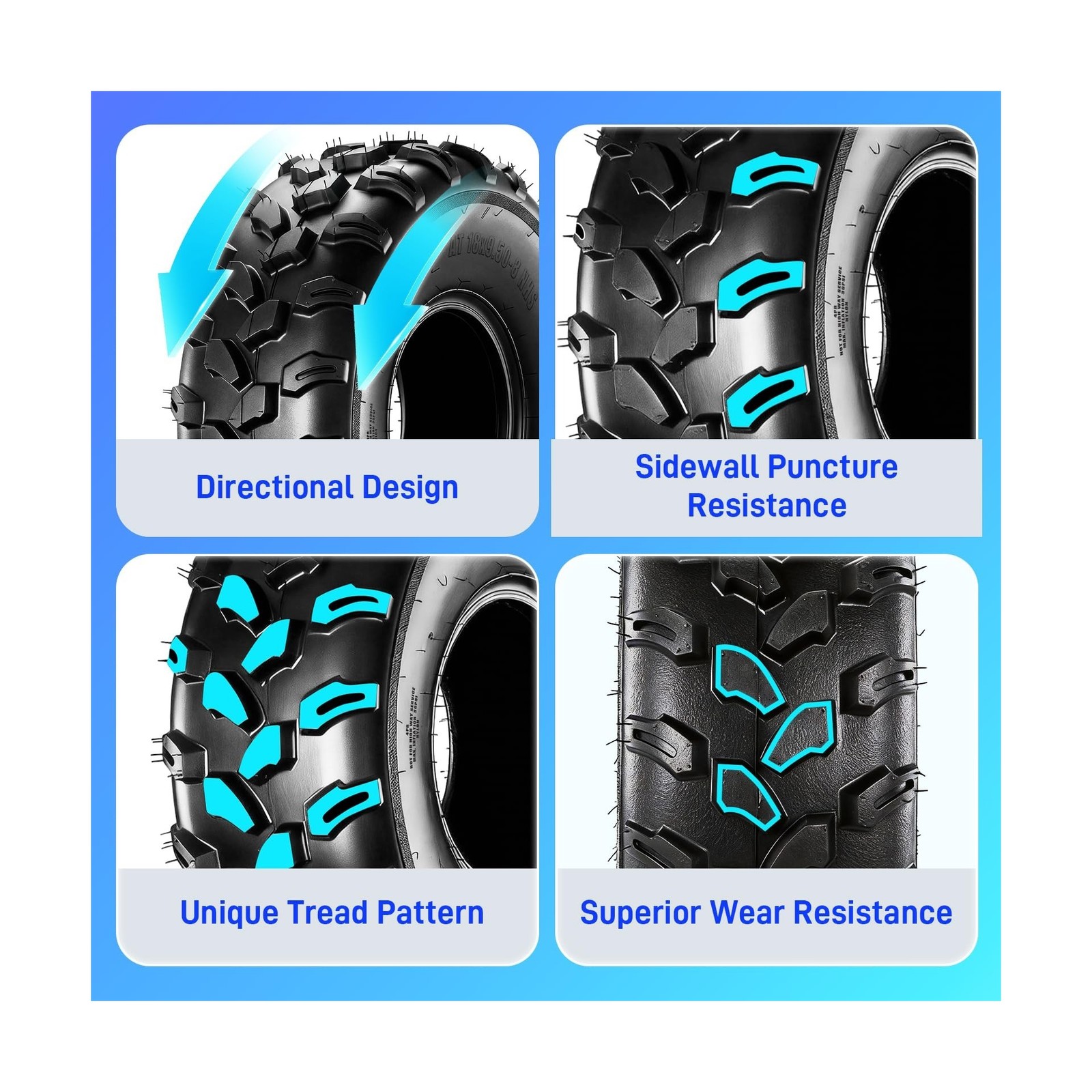 18×9.50-8 ATV Tires,4PR All-Terrain Tires,Tubeless,Pack of 2 | 18×9.50×8 ATV …