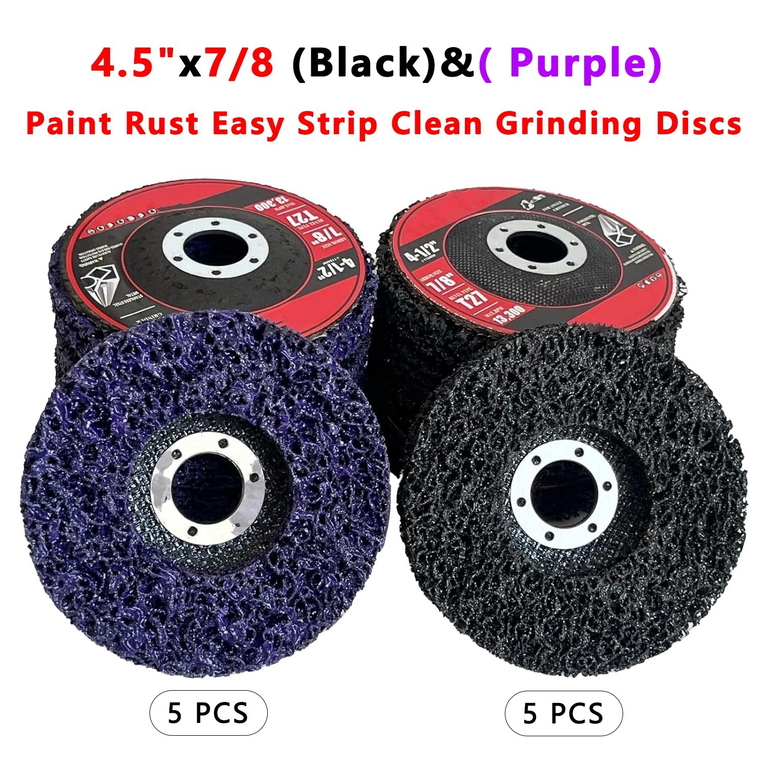 10 PCS 4.5″ x 7/8″ Black & Purple Poly Strip Discs, Rust Paint Oxidation Remover