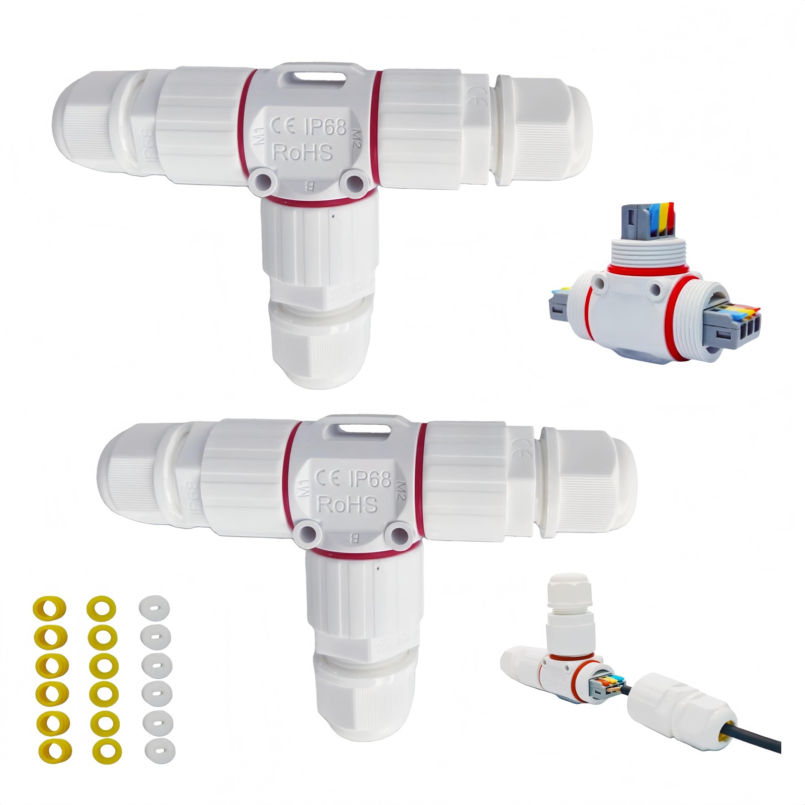 T-Type Waterproof Cable Connectors 3 Way IP68 Rated 450V 24A – for Outdoor LED