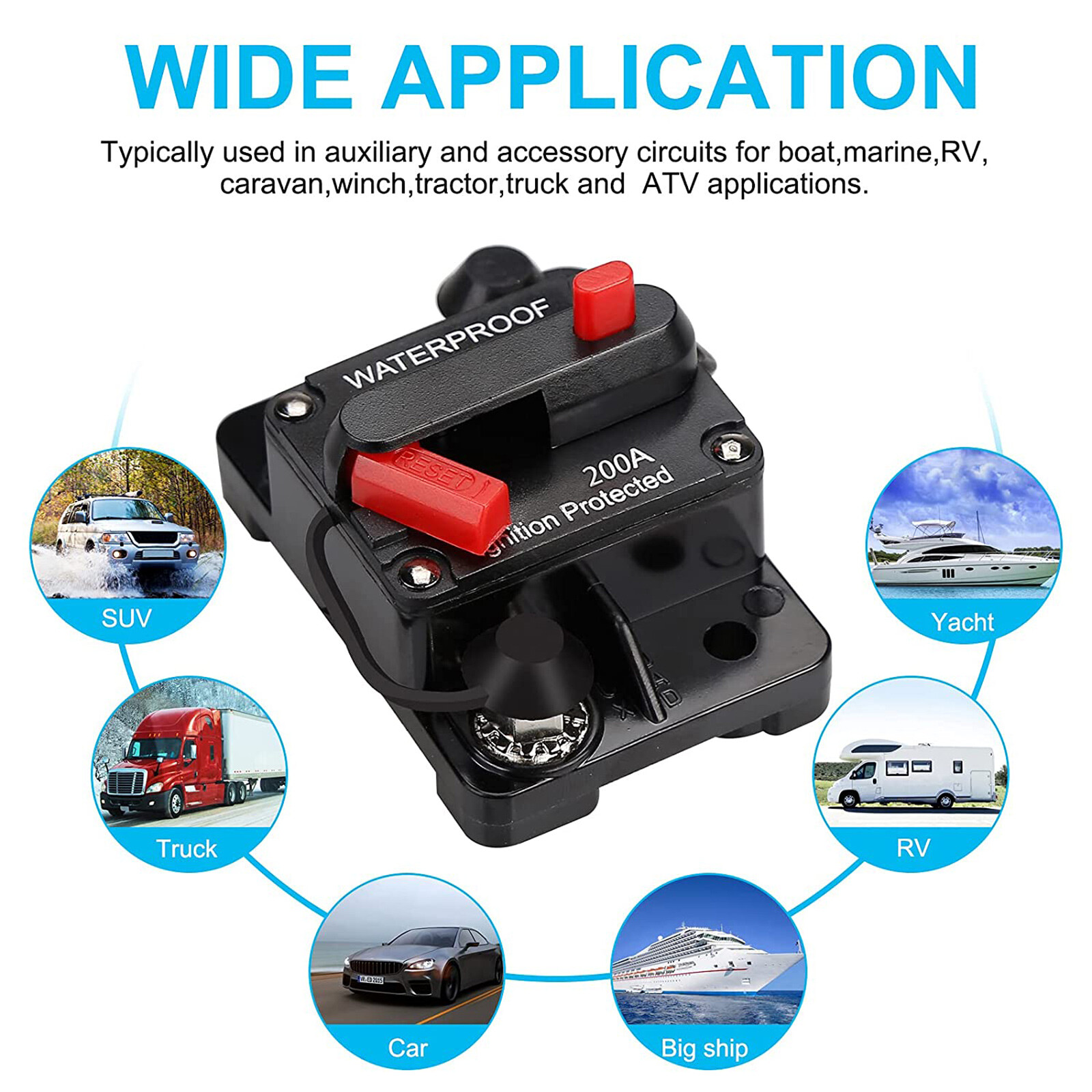 300A AMP Circuit Breaker Fuse Reset 12V-48V DC Car Boat Auto Waterproof
