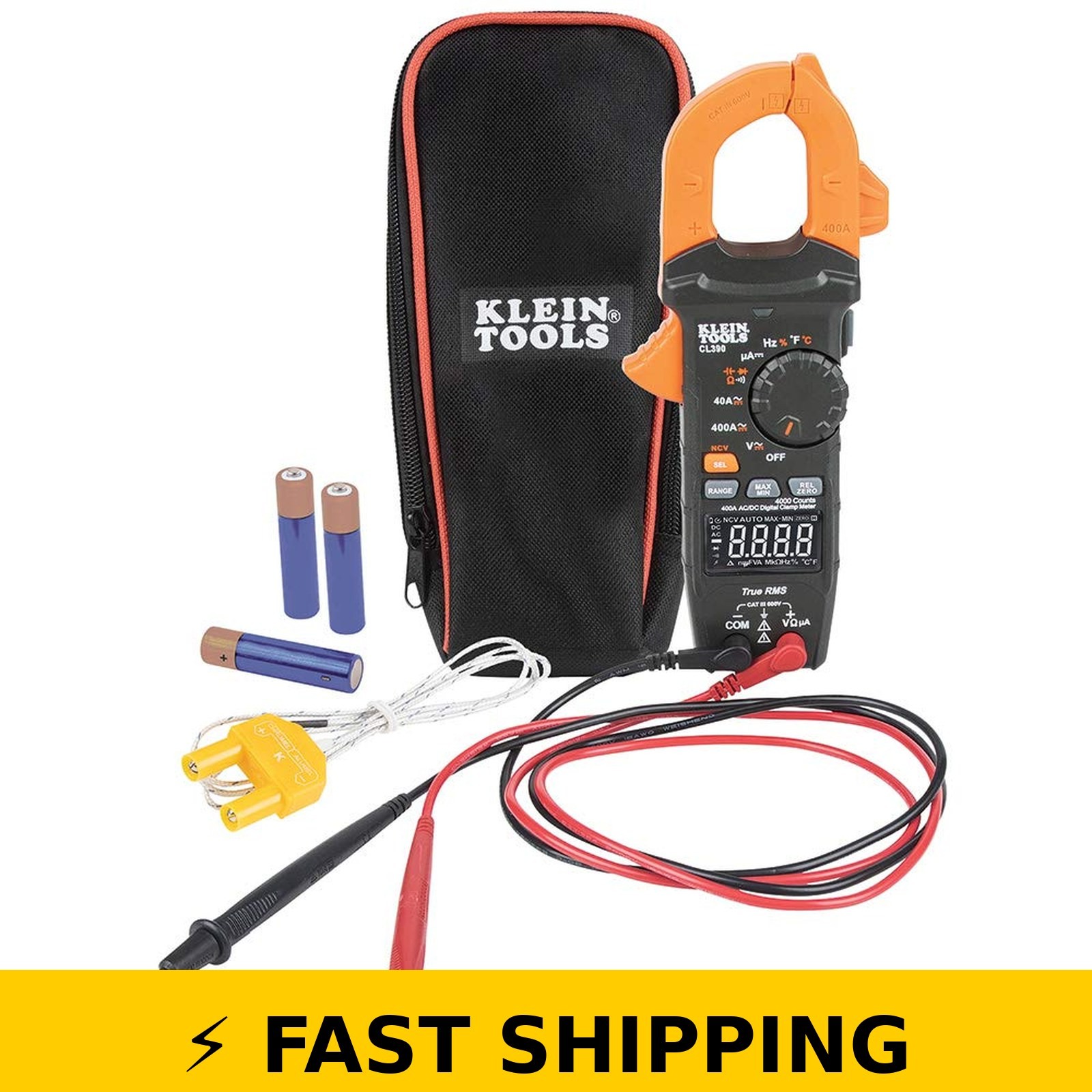Klein Tools CL390 Digital Clamp Meter, 400 Amp, Hi-Viz LCD Display