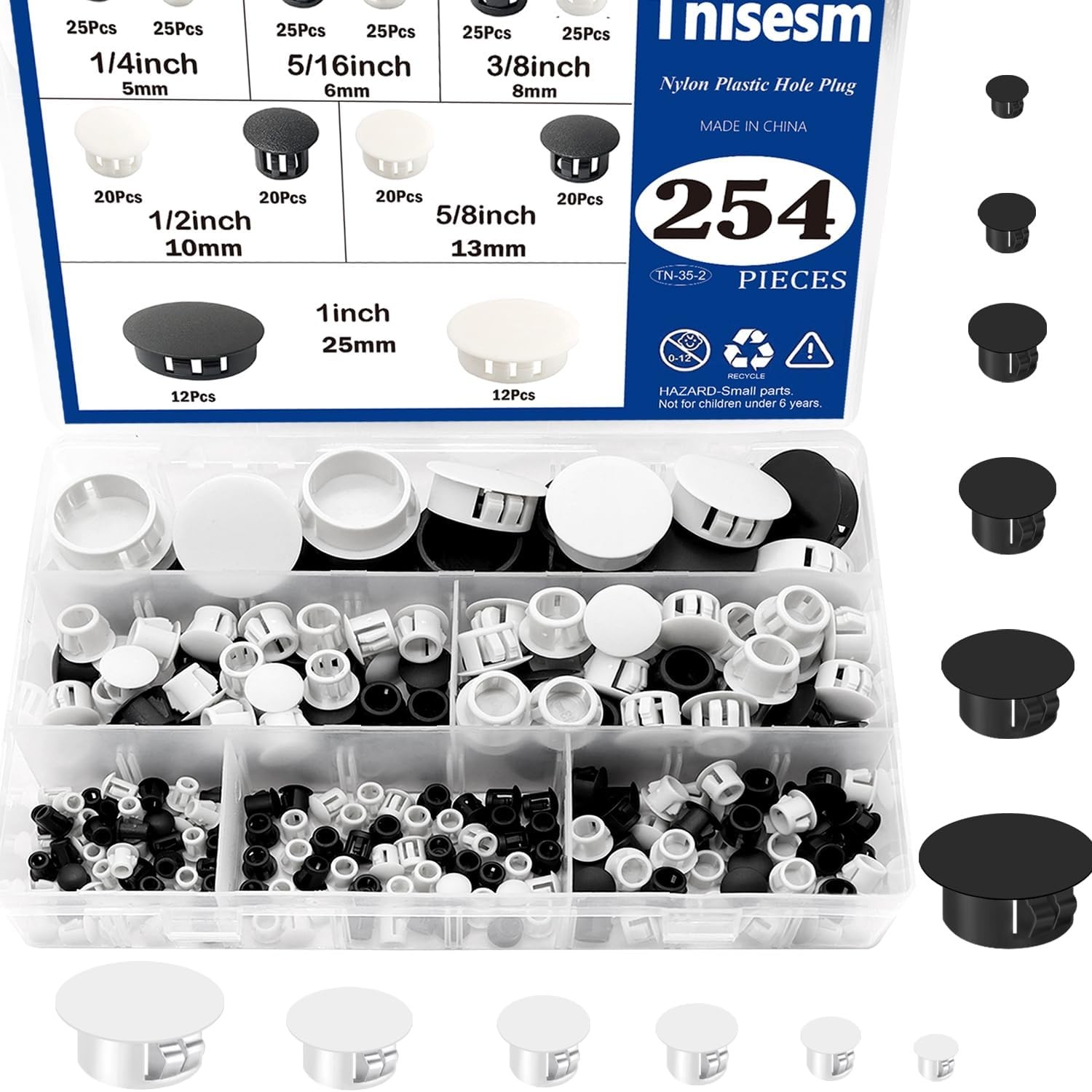135Pcs Black Nylon Hole Plugs 8 Sizes 1/4″-1″ Round End Caps Furniture Cabinet