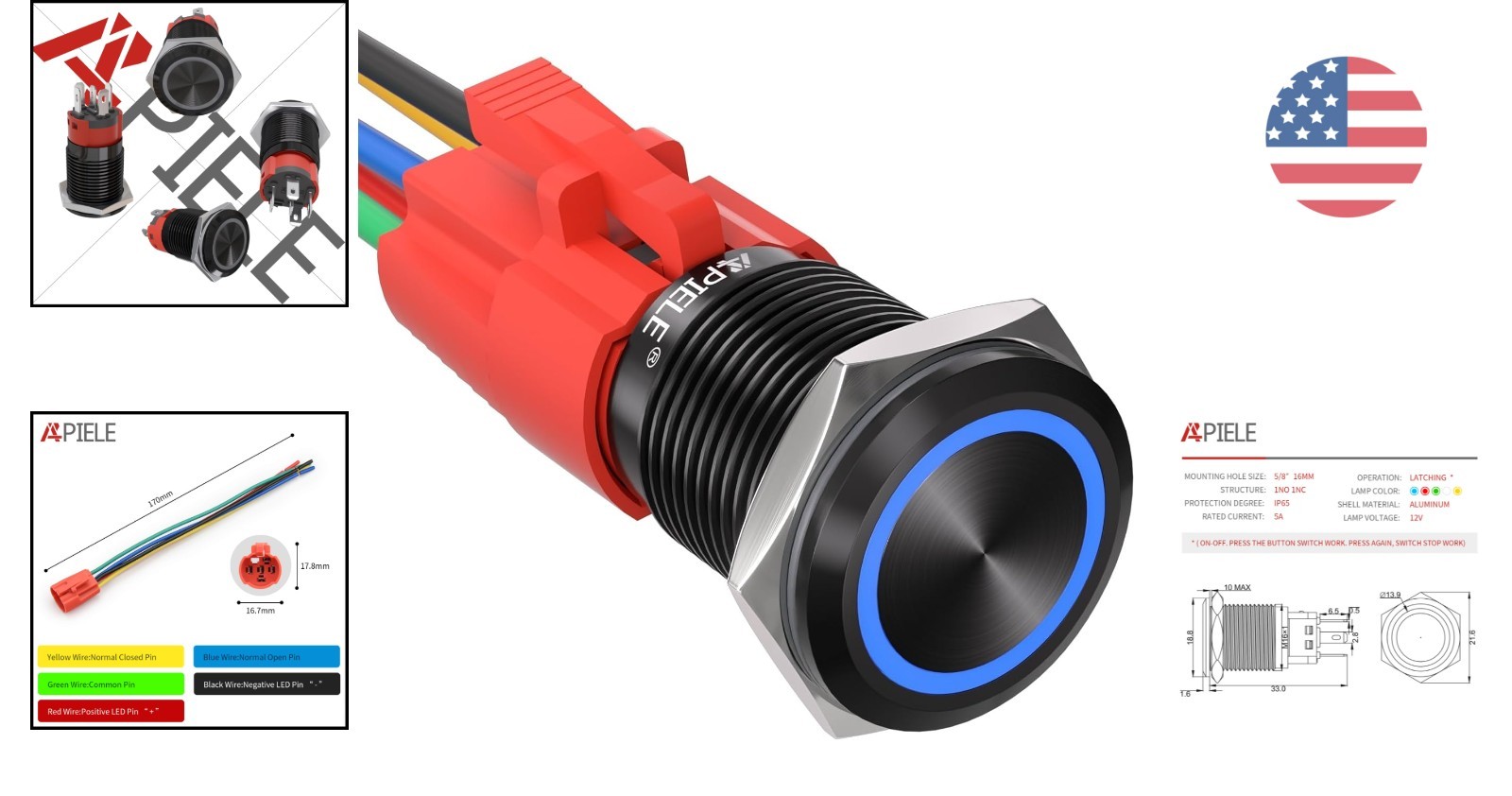 High-Quality 12V Waterproof Push Button Switch with LED Indicator – Black Shell