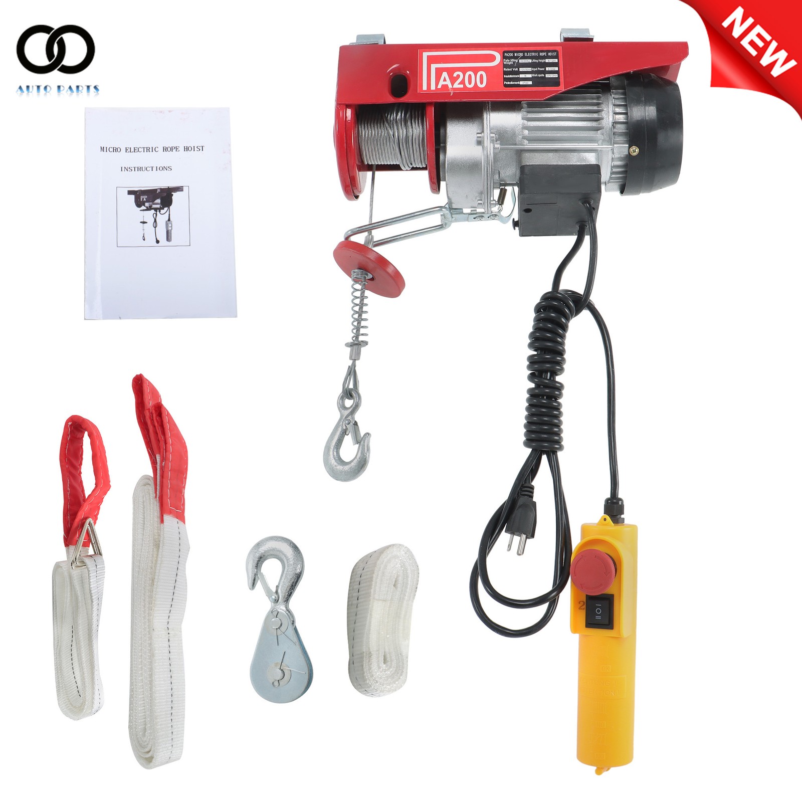 PA200 440lbs / 200kg Mini Electric Hoist 6.6 ft Wired Remote Control 110V