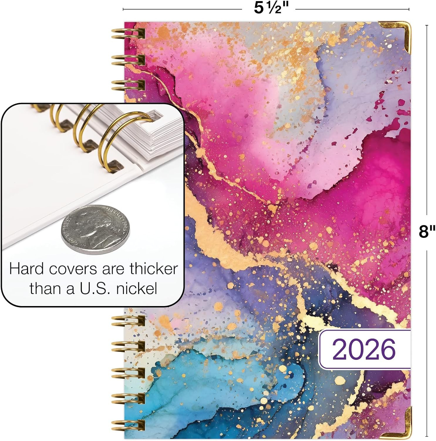 HARDCOVER 2026 Planner, 5.5″x8″: 14 Months (November 2025 – December 2026), Dail