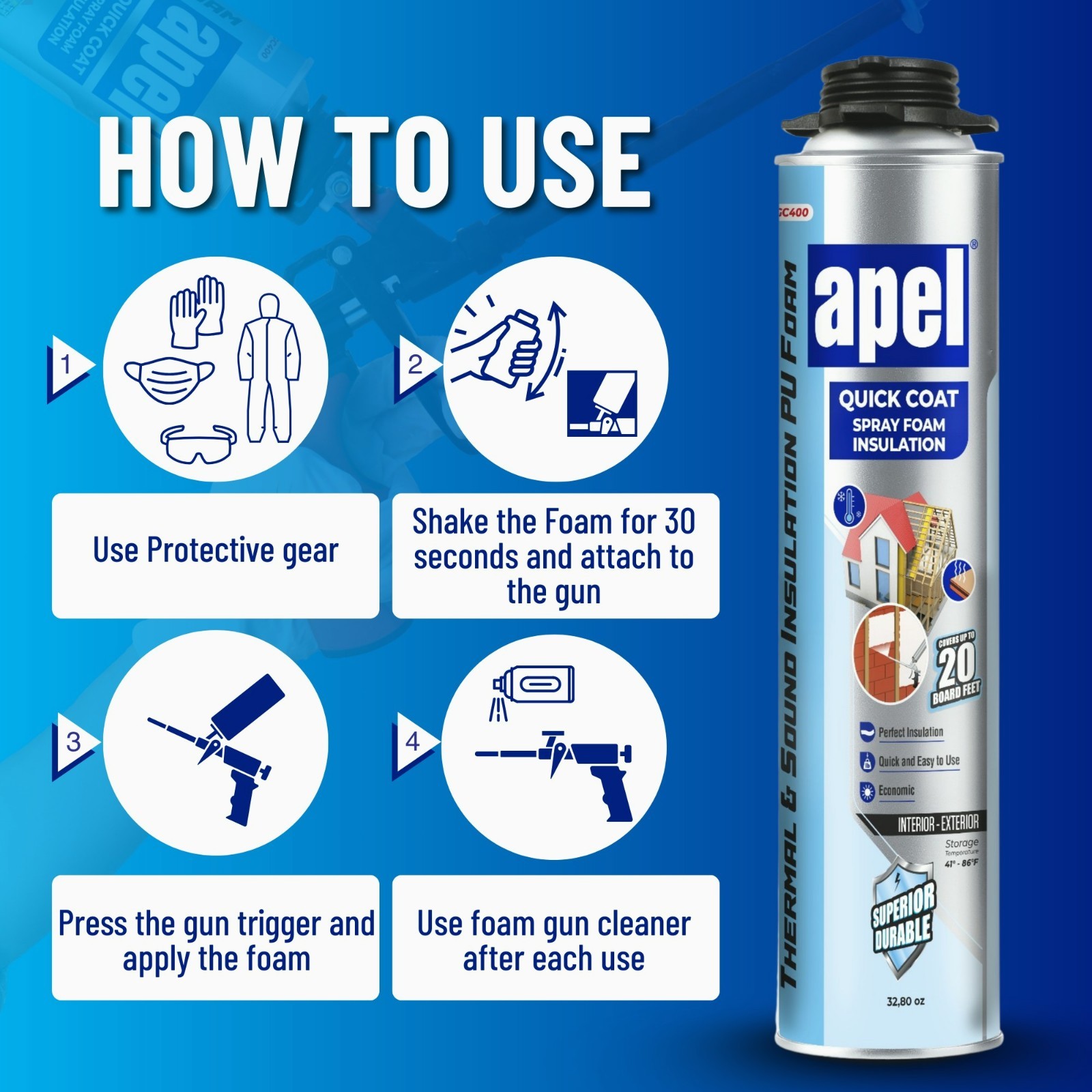 apel Spray Foam Insulation Kit (18 x 32.80 oz./360 Bd ft) Heat and Acoustic Insu