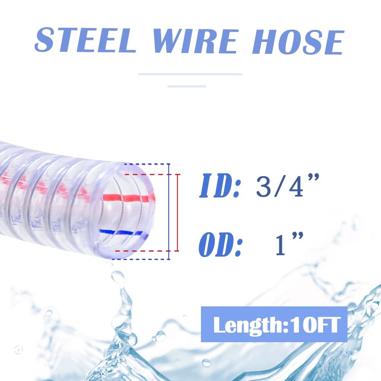 QuQuyi 3/4″ ID x 1″ OD, 10FT length Steel Wire Hose PVC Vacuum Tubing (with 2…