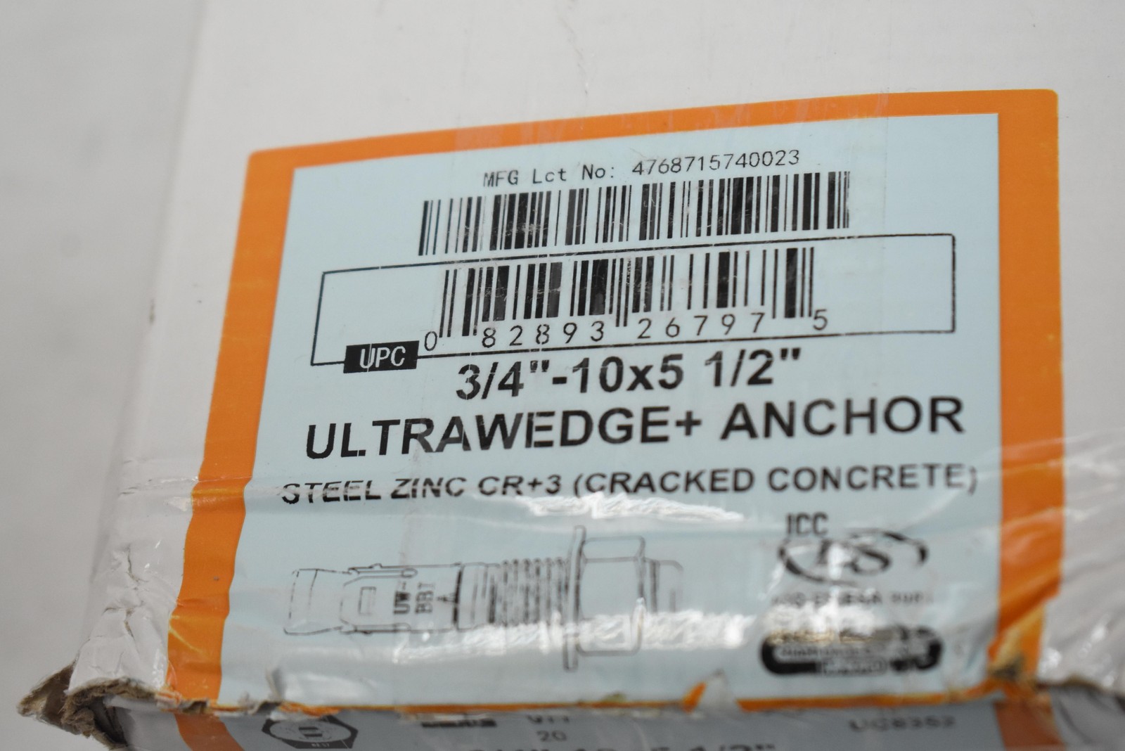 U.S. Anchor ULTRAWEDGE+ Concrete Anchors 3/4″-10 X 5-1/2 Steel Zinc 20pc 157400