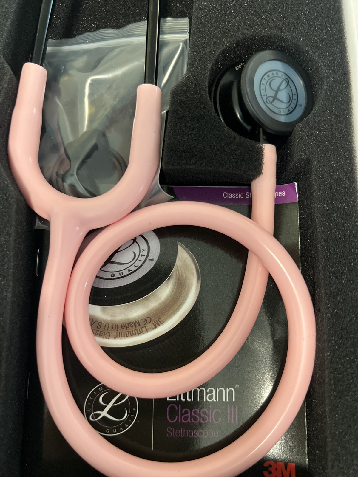 Cardiology Classic III Pink Pearl Pink Black ChestPiece Monitoring Stethoscope
