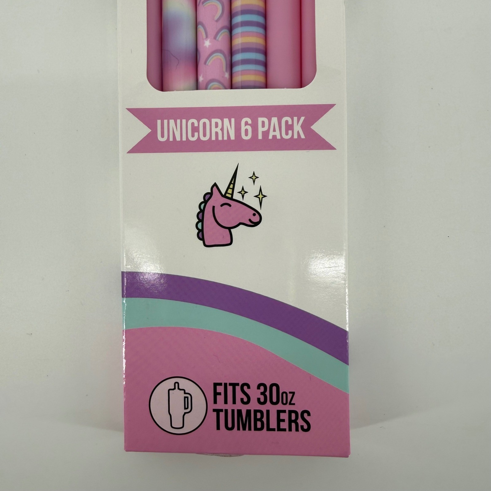 Char Charms Unicorn Tumbler Straws 6 Pack Reusable BPA Free Fits 30oz Tumblers