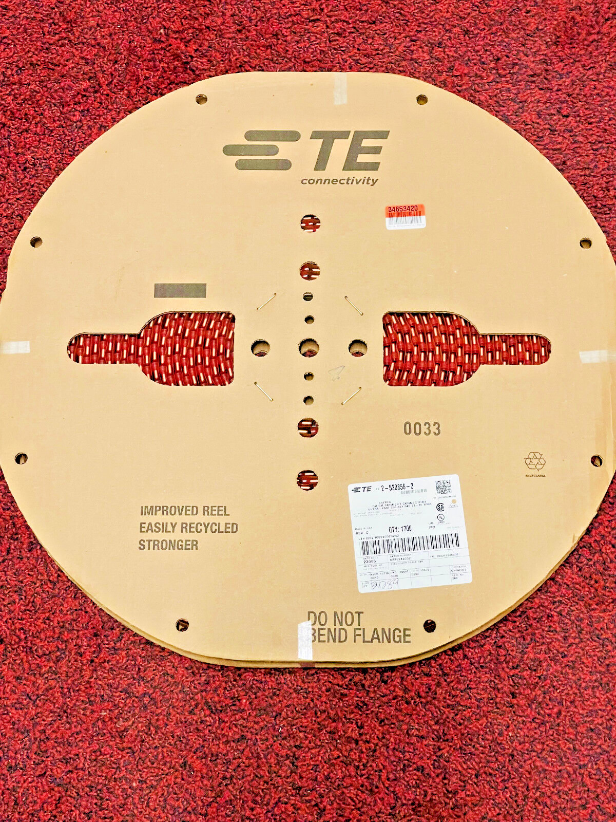 TE Connectivity 2-520856-2 Ultra-Fast Quick Disconnects, 22-18 AWG, 1700 Pieces