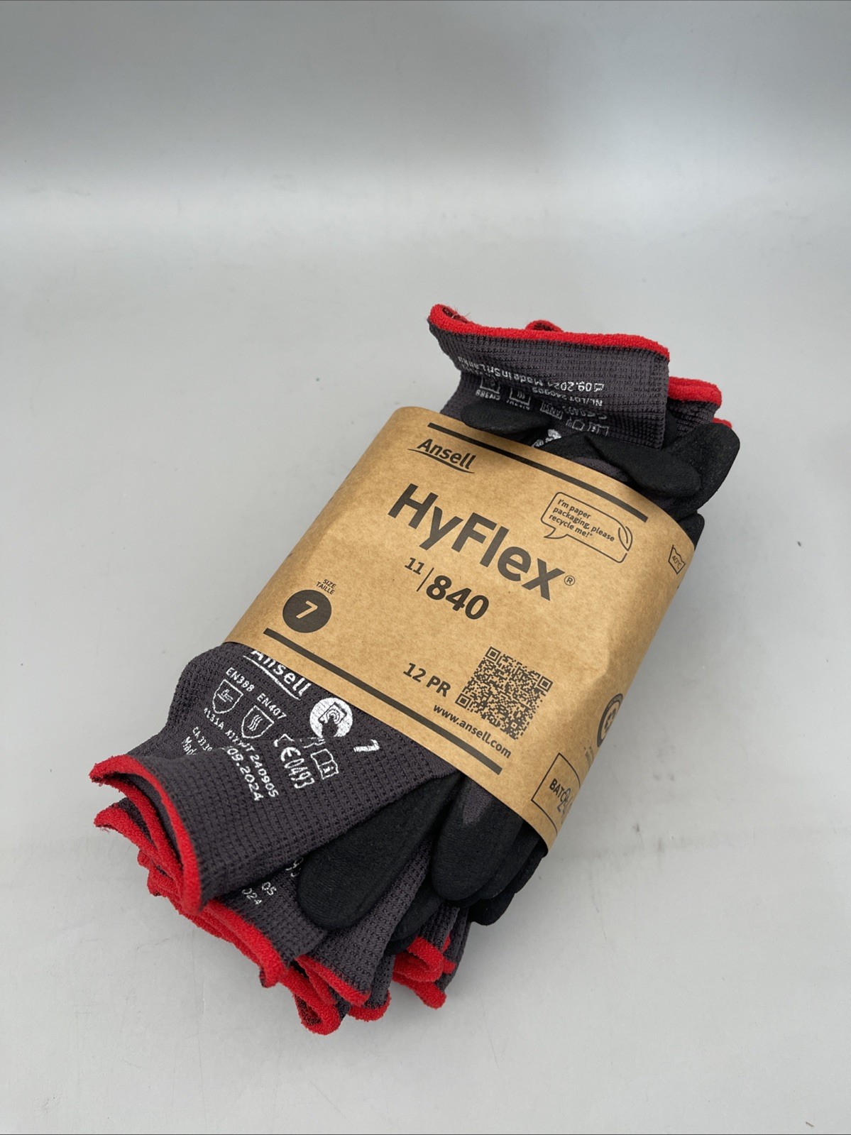 12 Pair Ansell Hyflex Work Gloves 11840 Size 7 Brand New