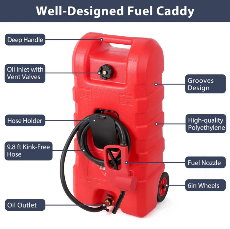 15 Gallon Fuel Caddy Portable Gas Storage Tank Container with Hand Pump W/Wheel