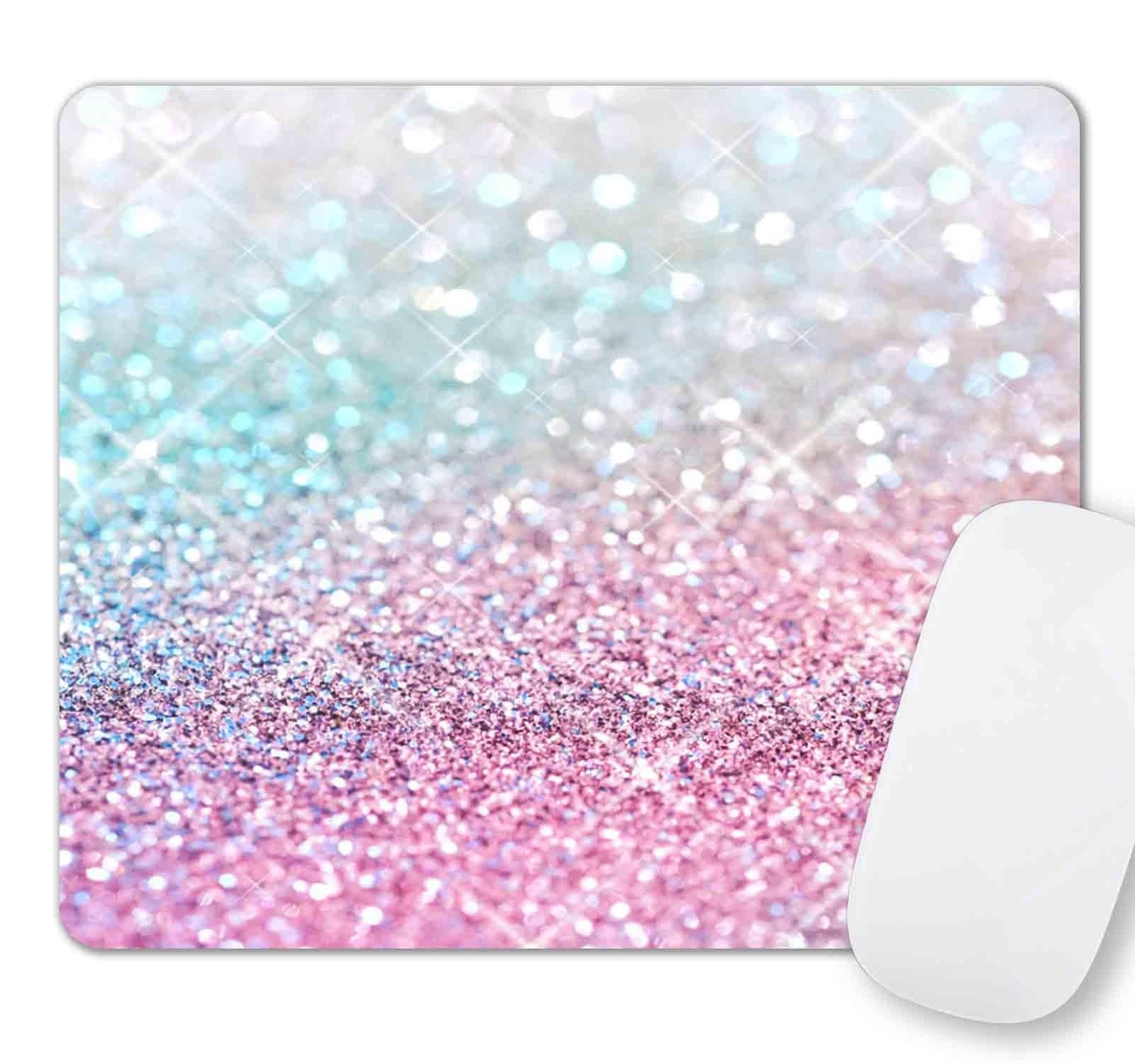 Pink Blue Sparkly Mouse Pad Cute, Rubber Glitter Bling Gradient Mousepad for …