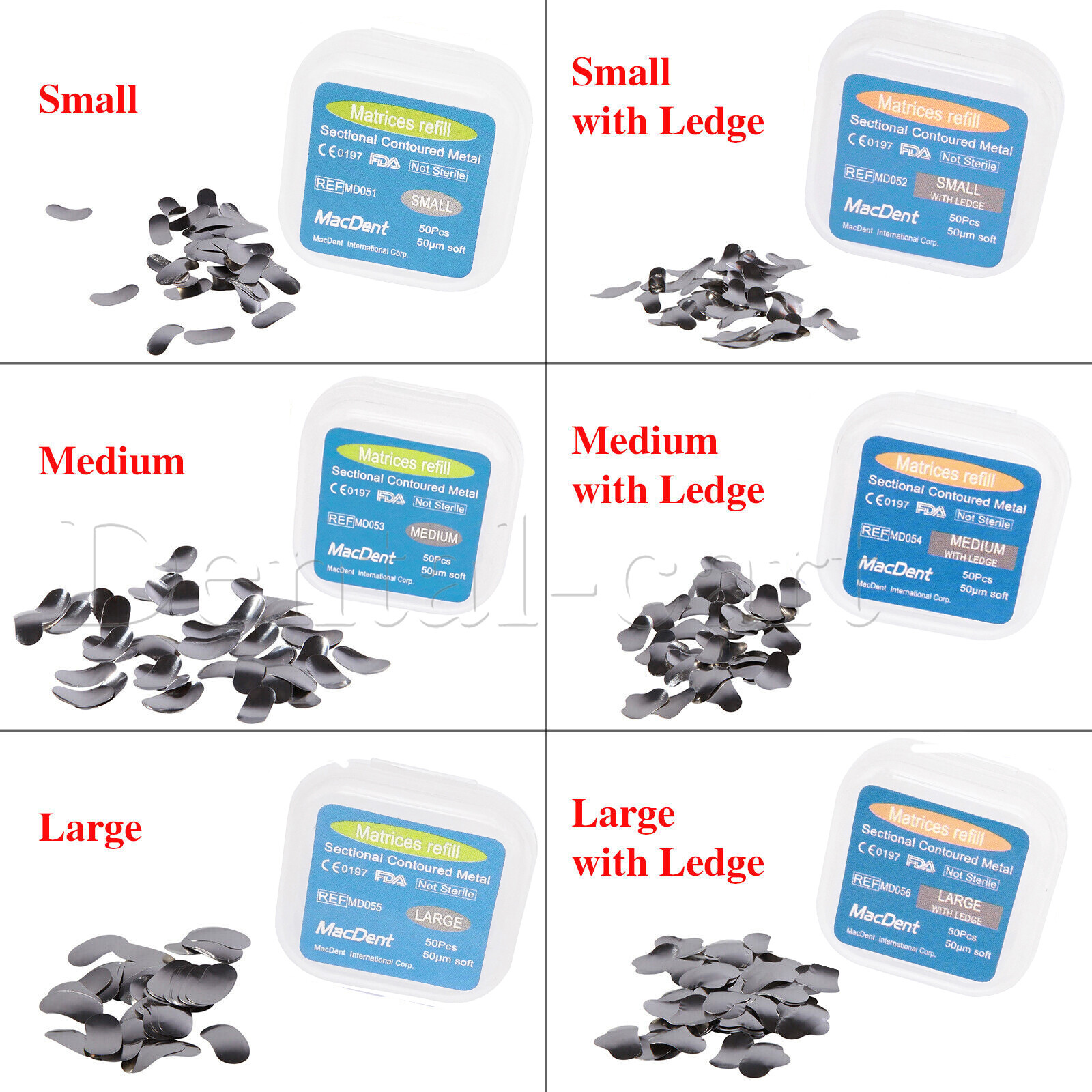 50 Pcs Dental Matrix Sectional Contoured Metal Matrices Bands S/M/L Sizes 35μm
