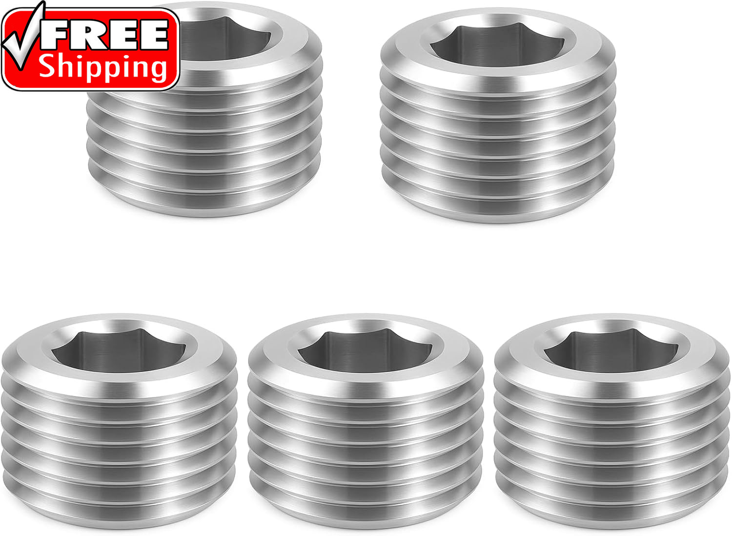 5 PCS 3/8″ NPT Male Pipe Plug Stainless Steel Pipe Plug Fitting Set Hex Counter