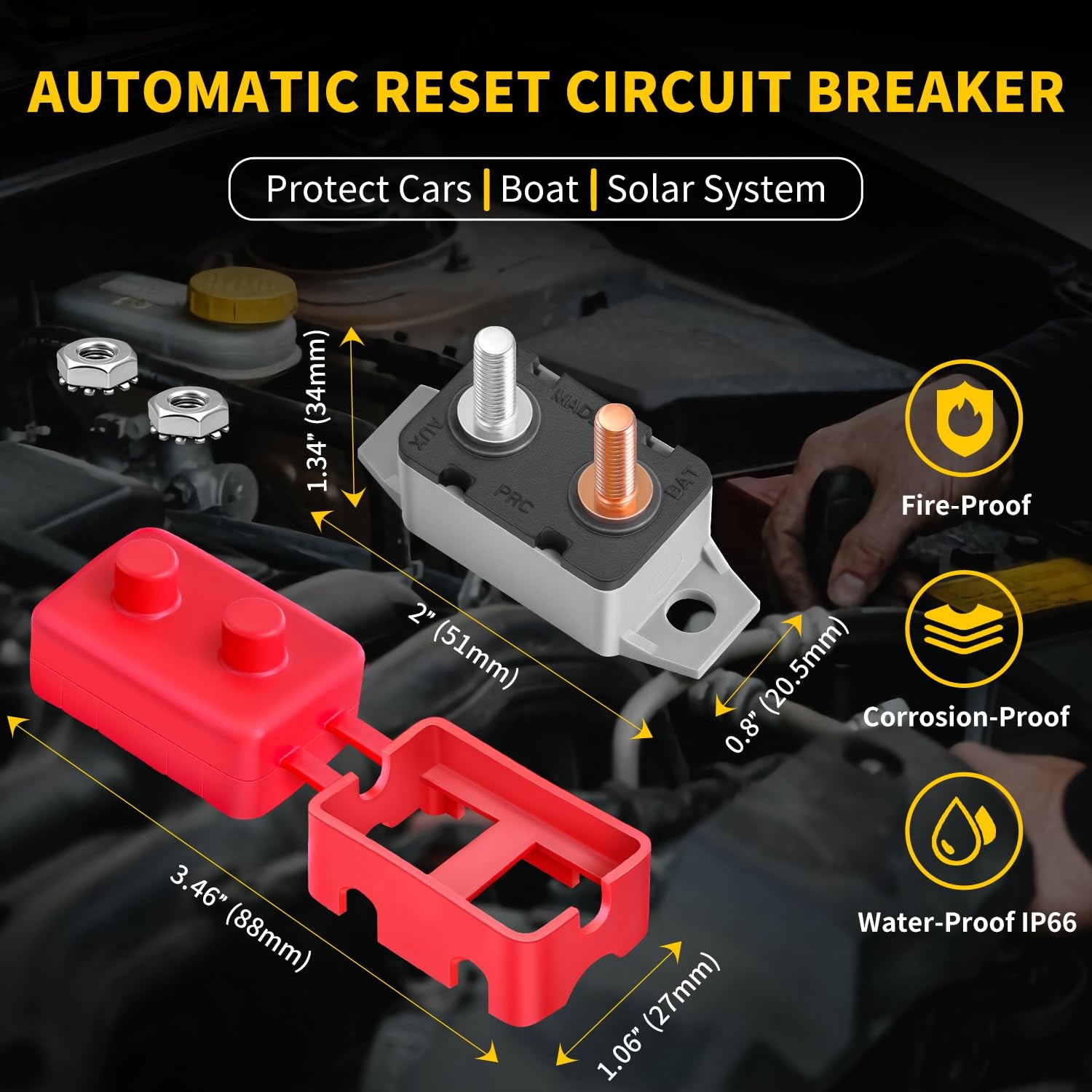 50Amp Automatic Reset Circuit Breaker 12V-24V DC for Automotive Marine Boat C…