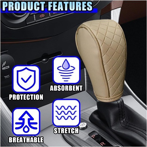 Beige Universal Leather Car Gear Shift Knob Cover, Anti-Slip Brea Color: Beige