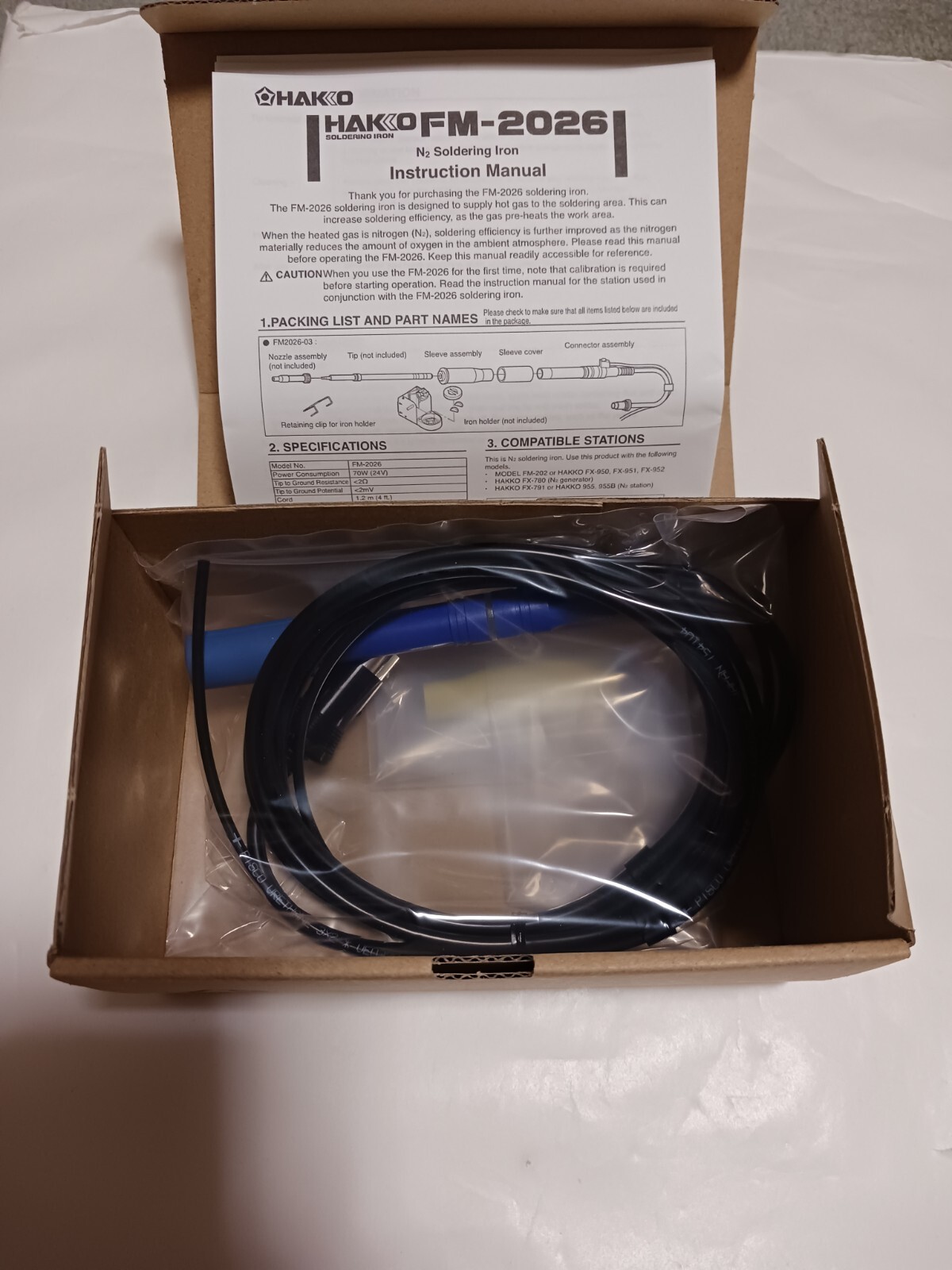 Hakko FM-2026 Nitrogen Soldering Iron, 24V-70W, Model FM2026-03 from Japan
