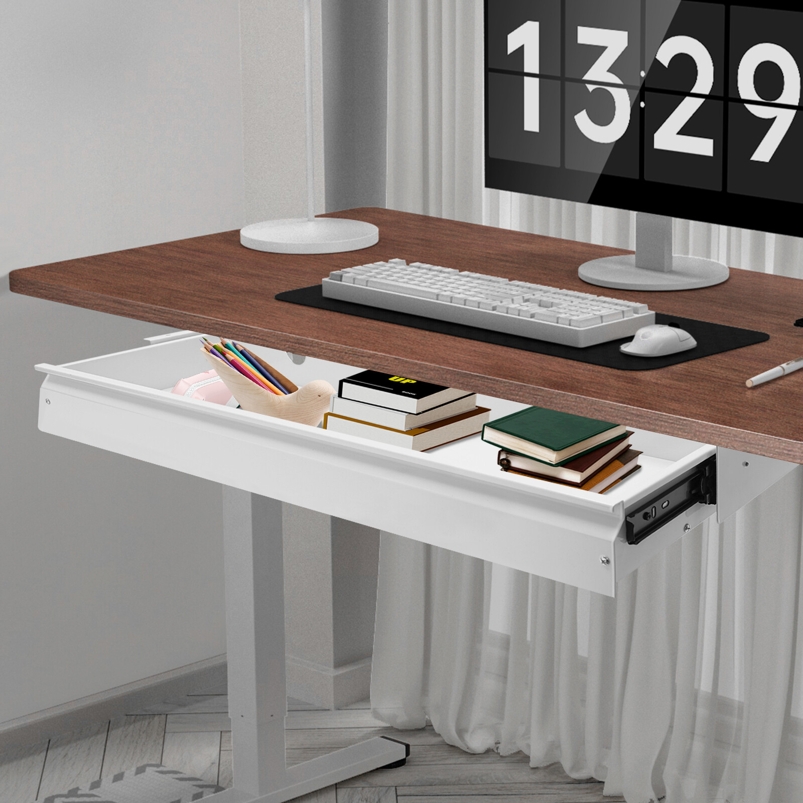 33in White Space Saver Sliding Under Desk Storage Drawer Pull-out Drawer White