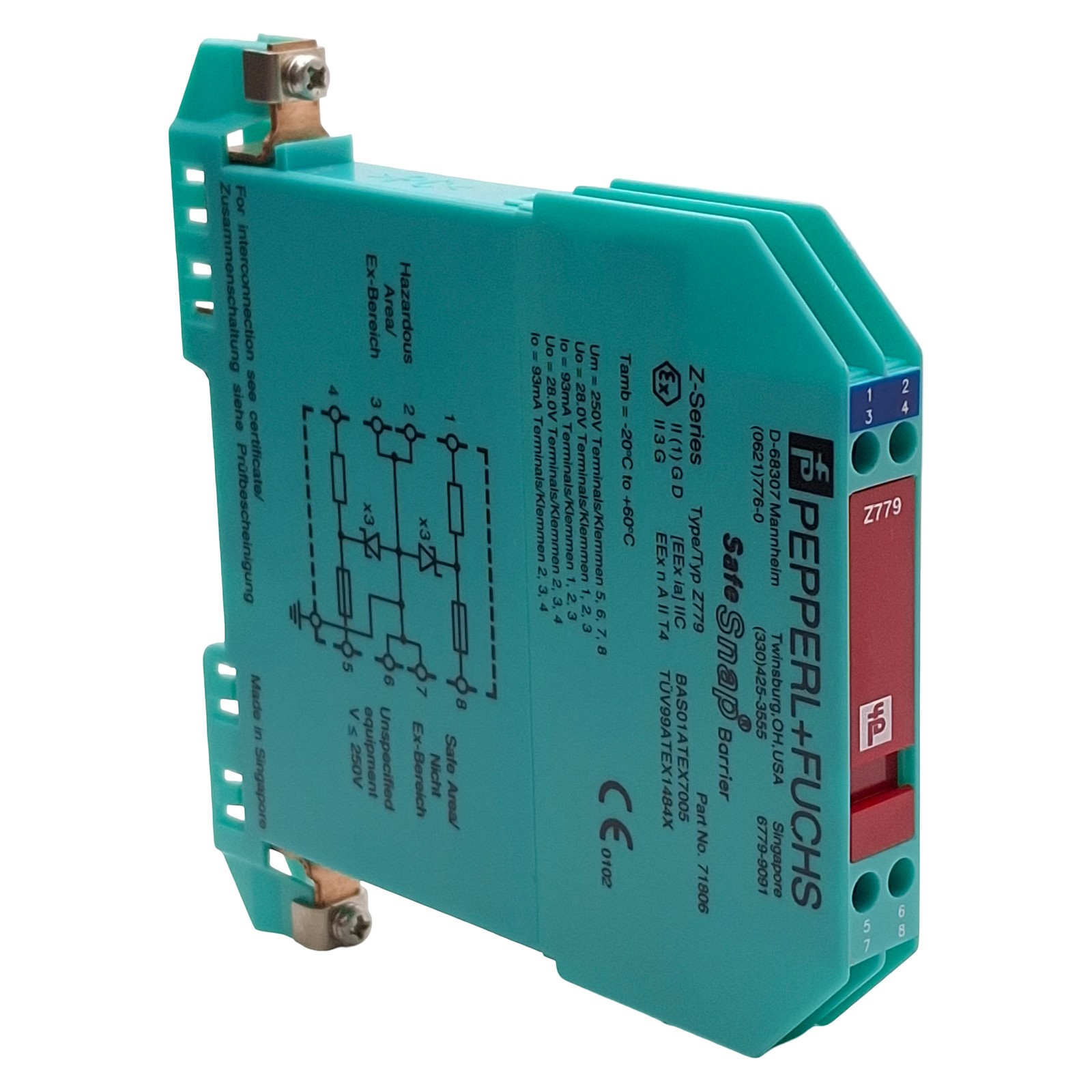 Pepperl + Fuchs 71806 Z779 Safe Snap Zener Barrier, 2-Ch 26.5V @ 10µA DC Version