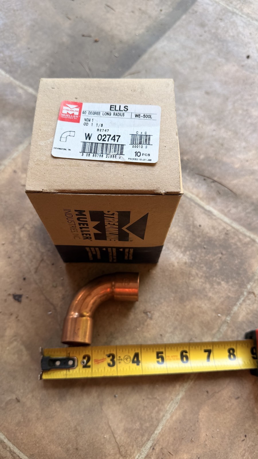 Copper Fittings Long Sweep 90° 1 1/8 boxes of 10 Nibco & Mueller