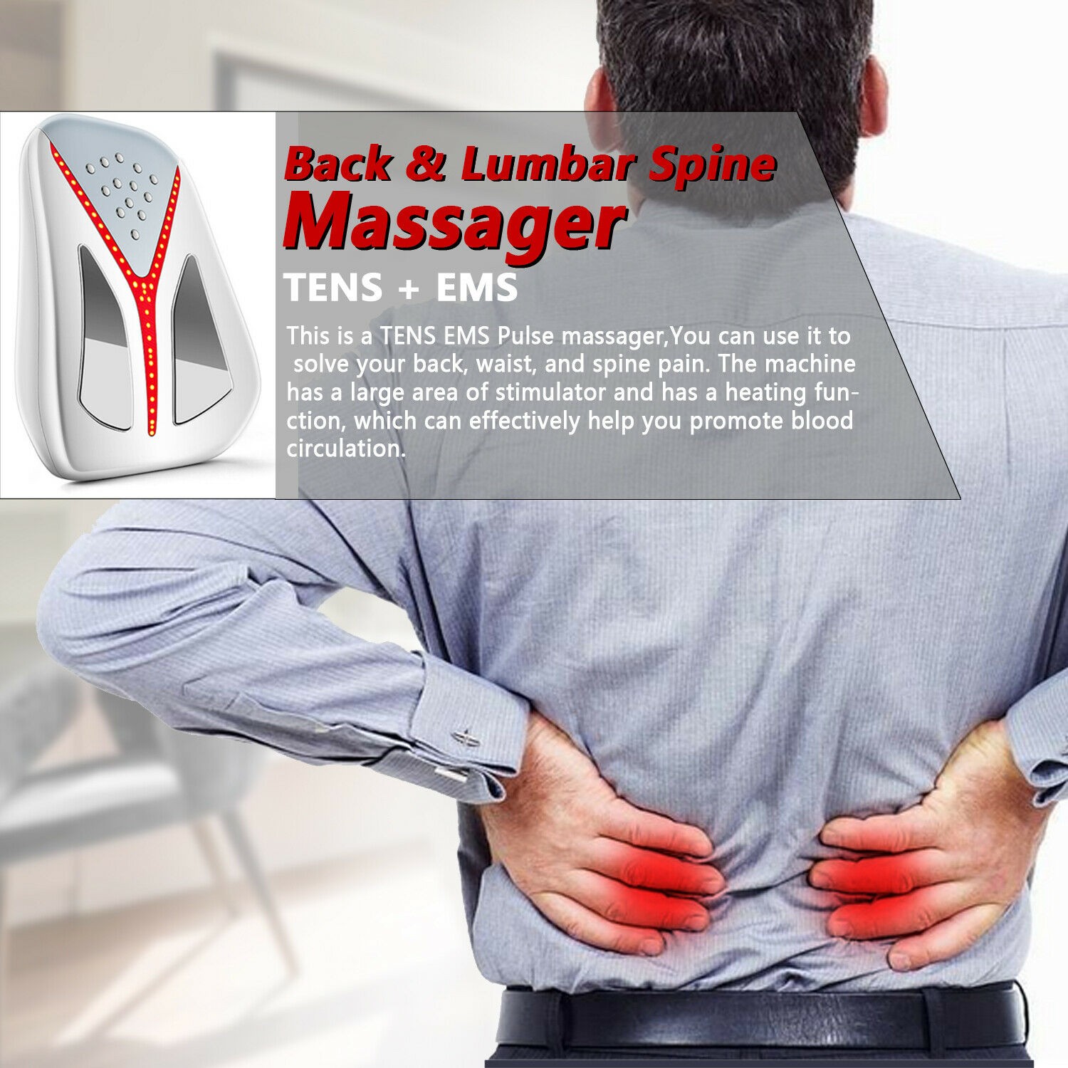 Back Massager with Heat TENS EMS Unit Muscle Stimulator for Low Back Pain Relief