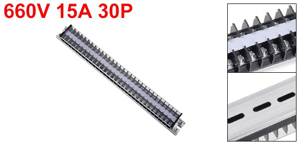 Barrier Terminal Strip Block 660V 15A Dual Row 30P DIN Rail Base Screw Connector