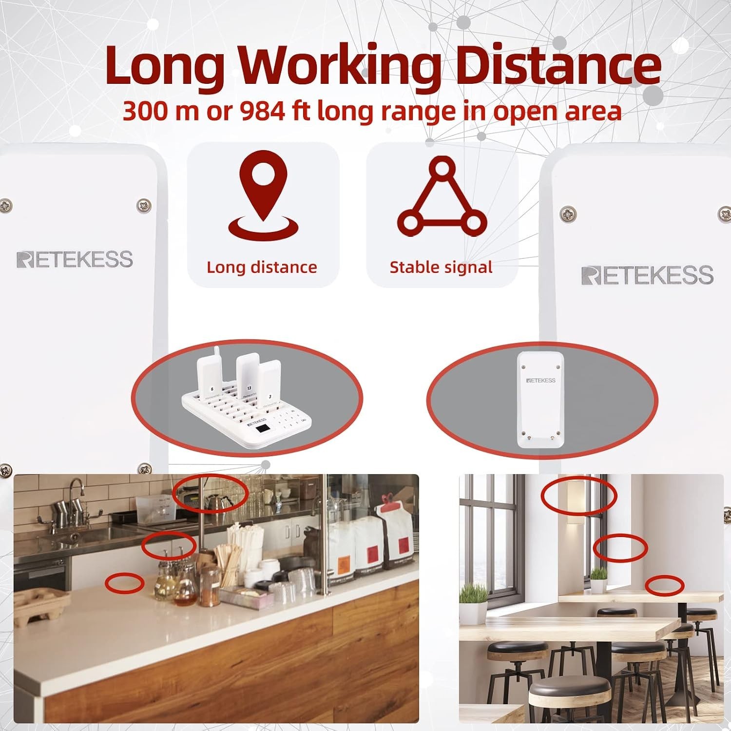 Long Range 984ft TD157 Restaurant Pager System – 16 Pagers, Adjustable Reminder