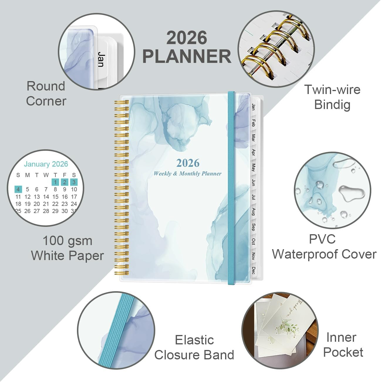 2026 Planner – Planner 2026 from January 2026 to December 2026 with 12 Monthly T