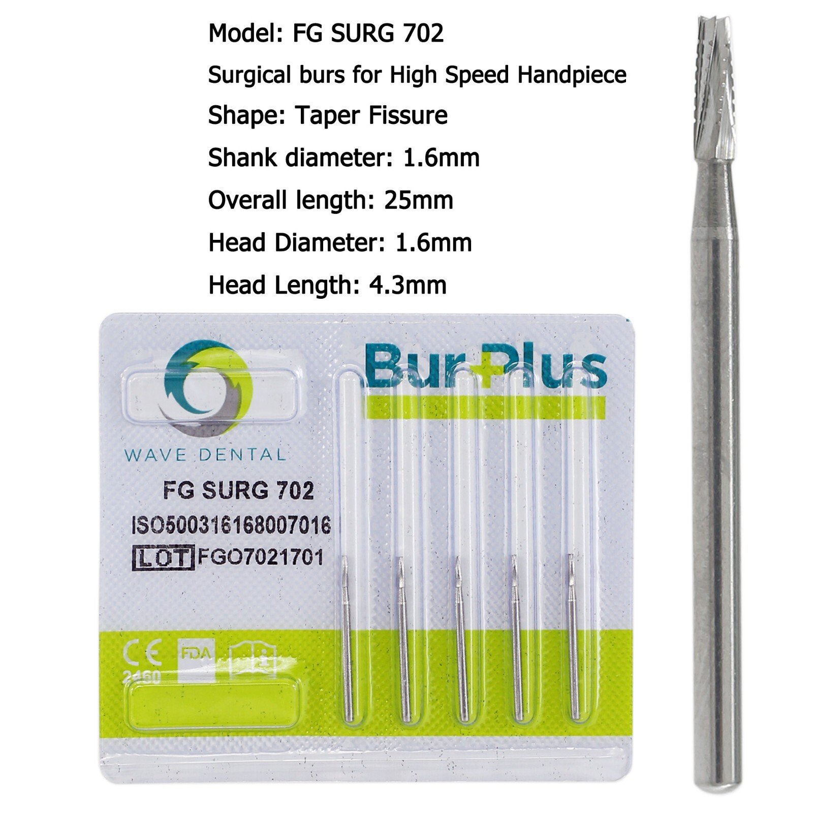 Wave Dental Surgical Carbide Burs 557 557L 702 701 Long FG SURG High Speed 25mm