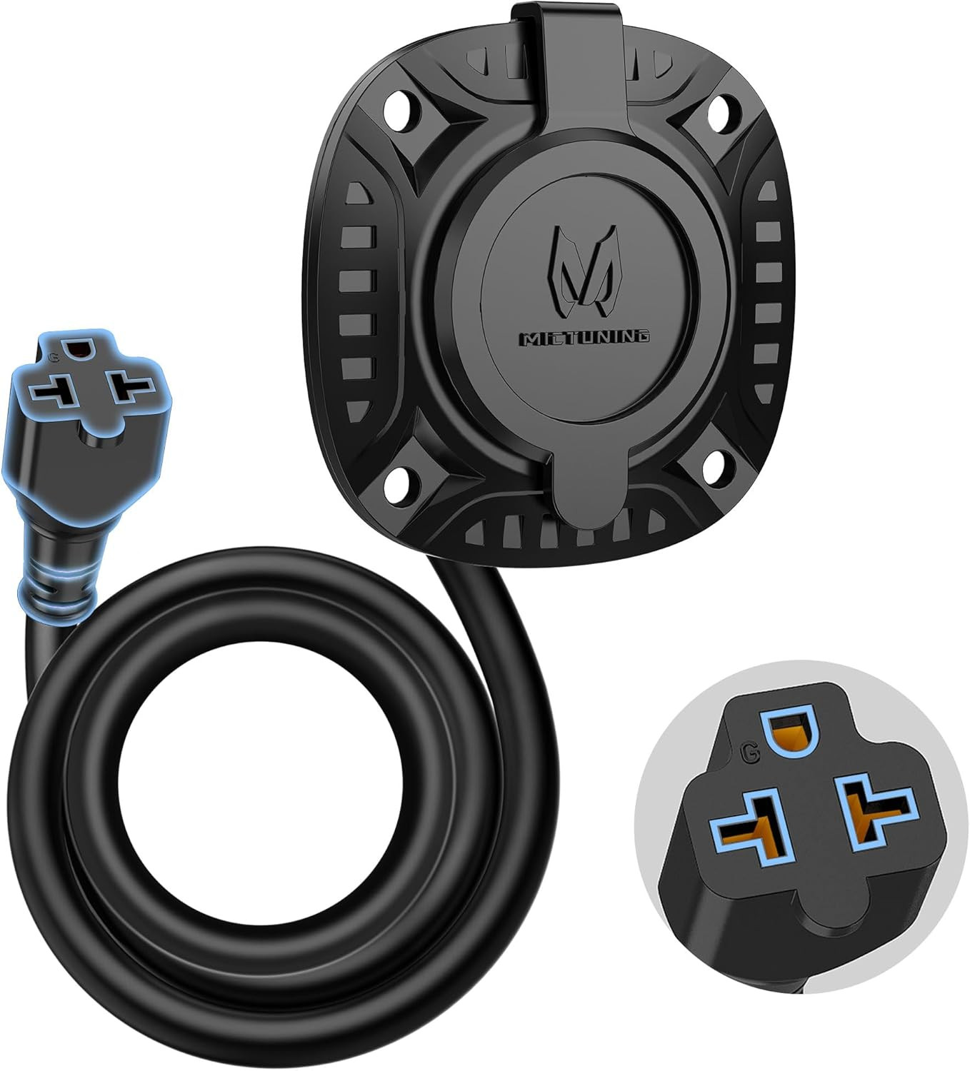 12 AWG AC Port Plug, 5-in-1 Shore Power Inlet Plug 20A 125V w/18»Extension Cord