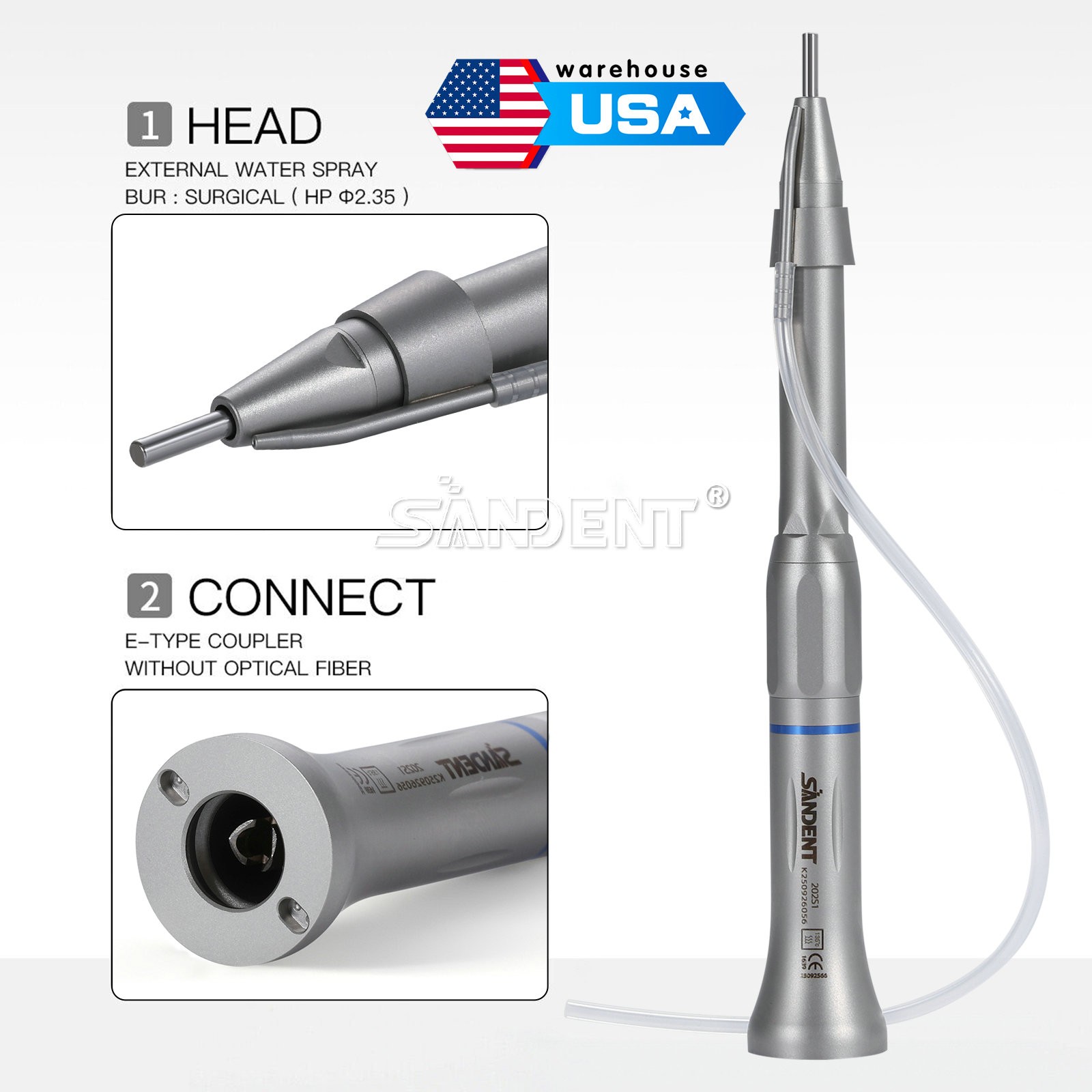 SANDENT Dental Surgical Straight Handpiece 1:1 Direct Drive Micro Surgery E-type