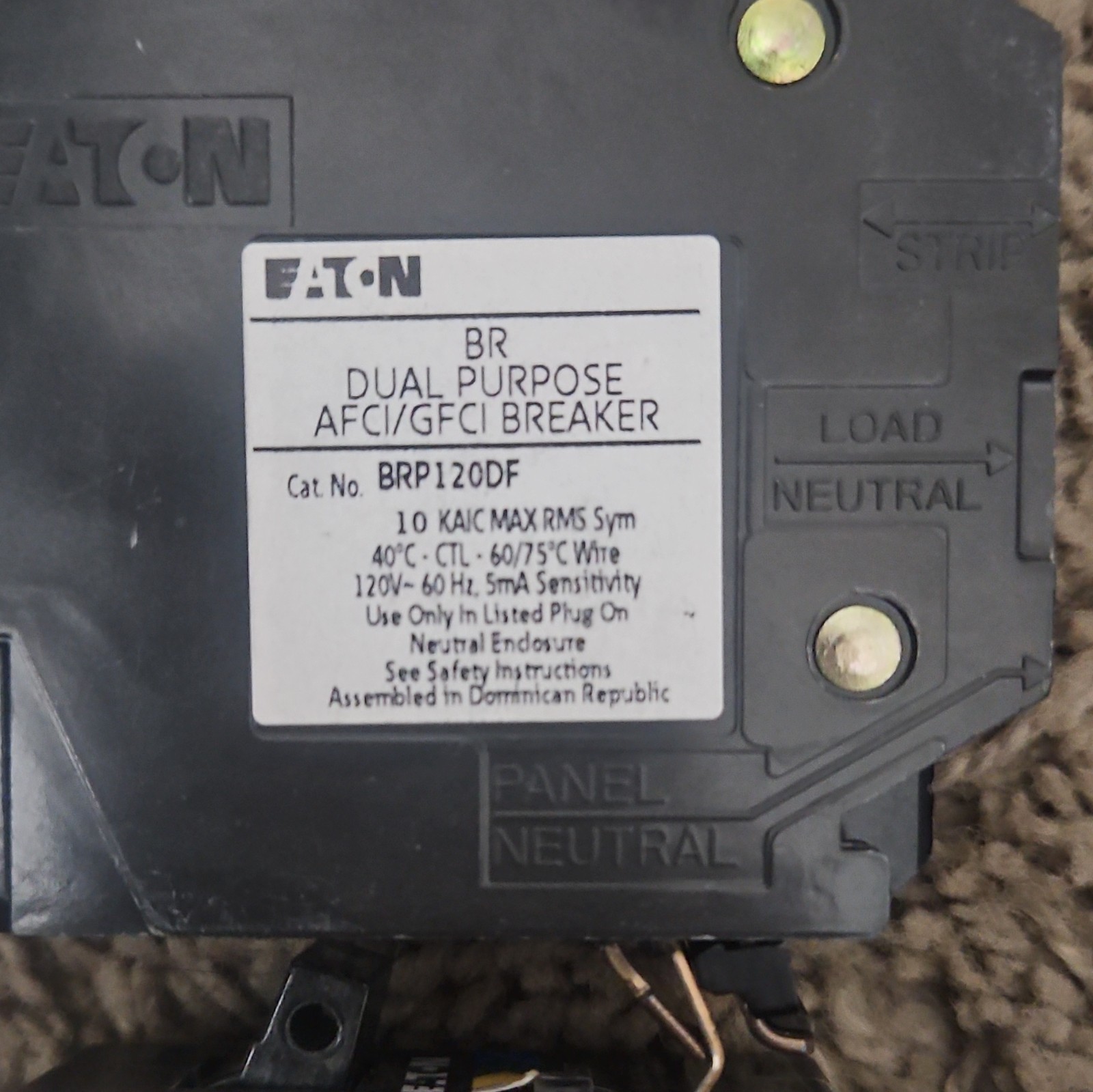 Eaton BRP120DF 20A 120V Dual Function AFCI/GFCI Breaker 1-Pole Lot of 2