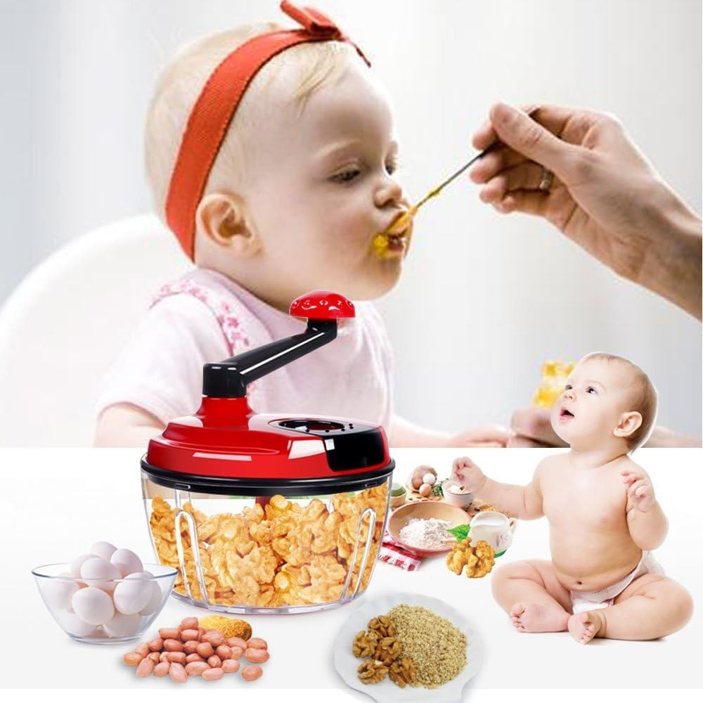 Multi-Functional Manual Food Processor,8 Cup Hand-powered Crank S, Red