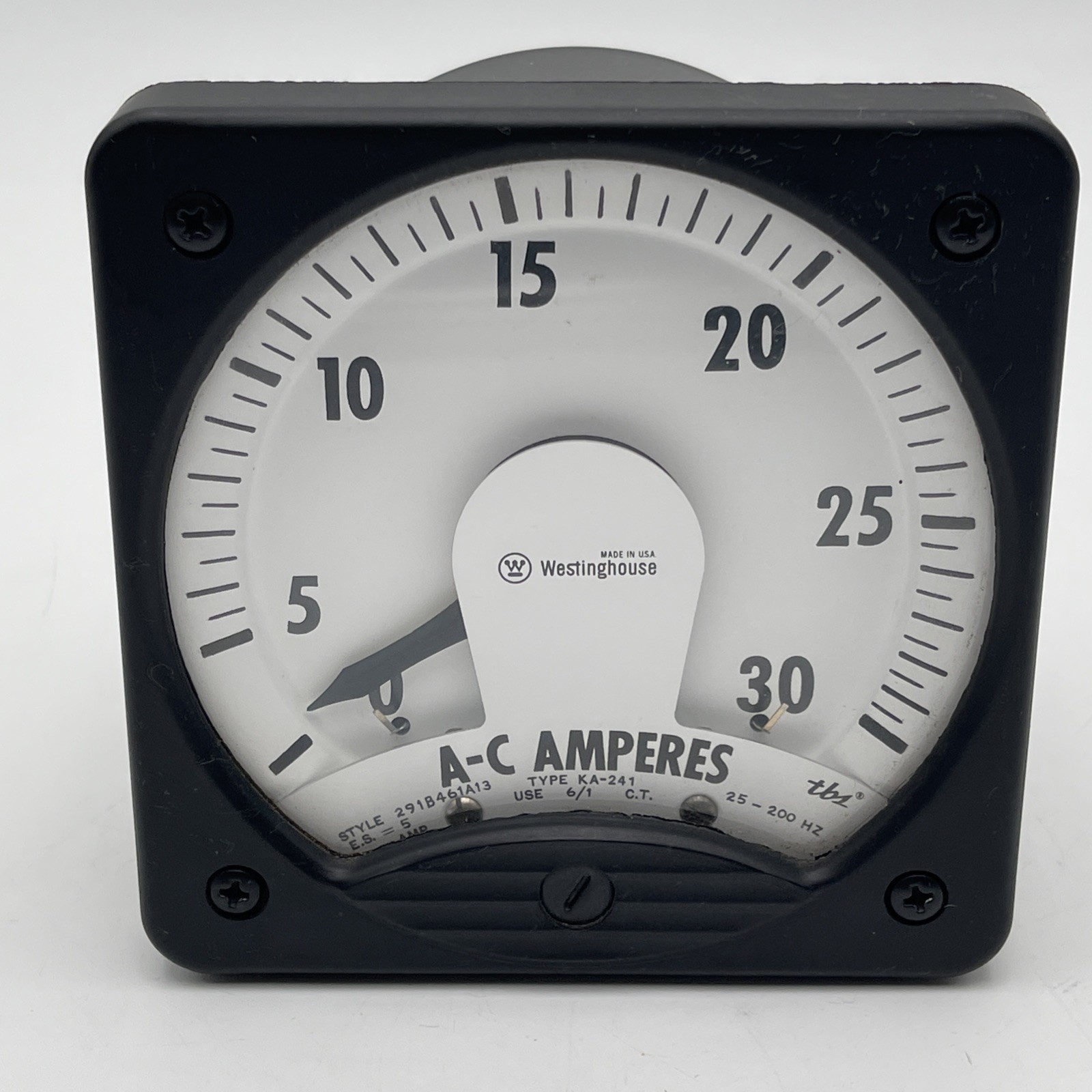 Vintage Westinghouse AC Ammeter 0-30 Amps Panel Meter Style 291B461A13 25-200Hz