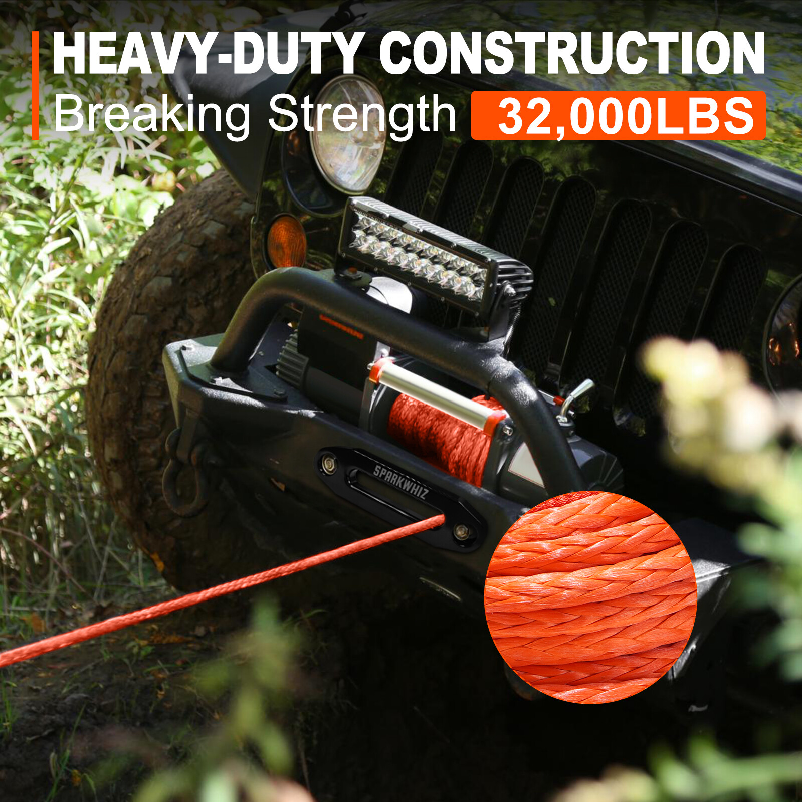 1/2″x100ft 32000lbs Synthetic Winch Rope Winch Line Cable Recovery 4WD ATV SUV