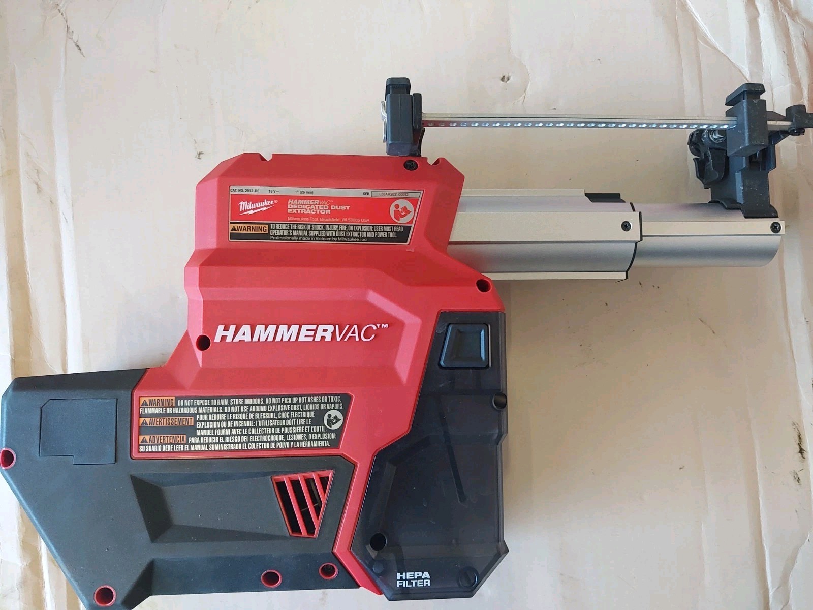 Milwaukee M18 FUEL HAMMERVAC Dedicated Dust Extractor – Red (2912-DE) TOOL ONLY