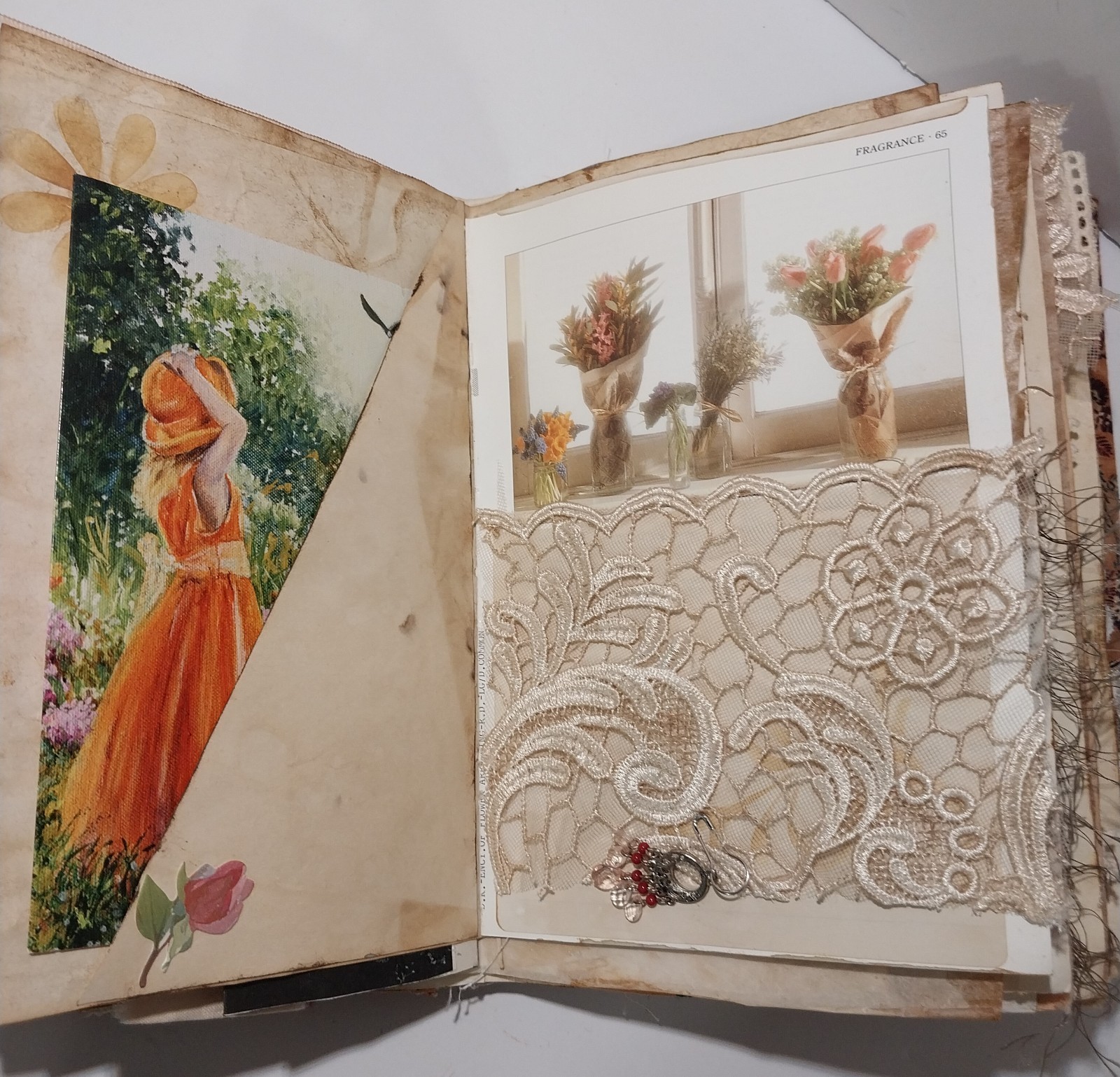Junk Journal Boho Style Antique Vtg. Ephemera Handmade Book Lg. 9″x6.5″ 116 Pg.