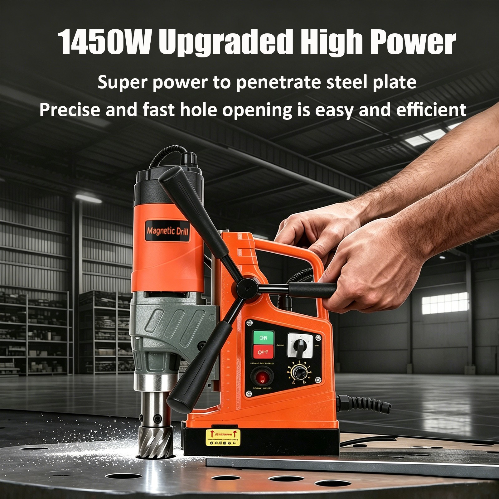 Magnetic Drill 1450W 12500N Mag Drill Press 1.6″ Boring Diameter 780RPM 2 Bits