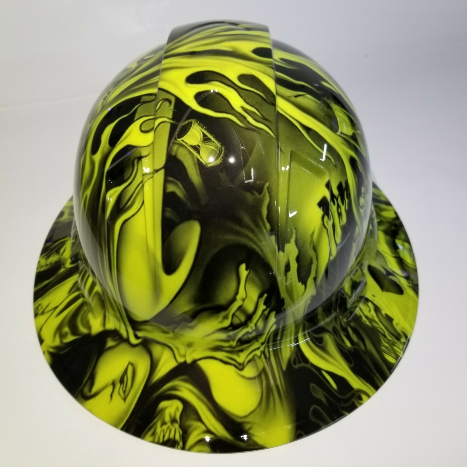 FULL BRIM Hard Hat custom hydro dipped in HI VIS GREEN ACE OF SKULLS NEW