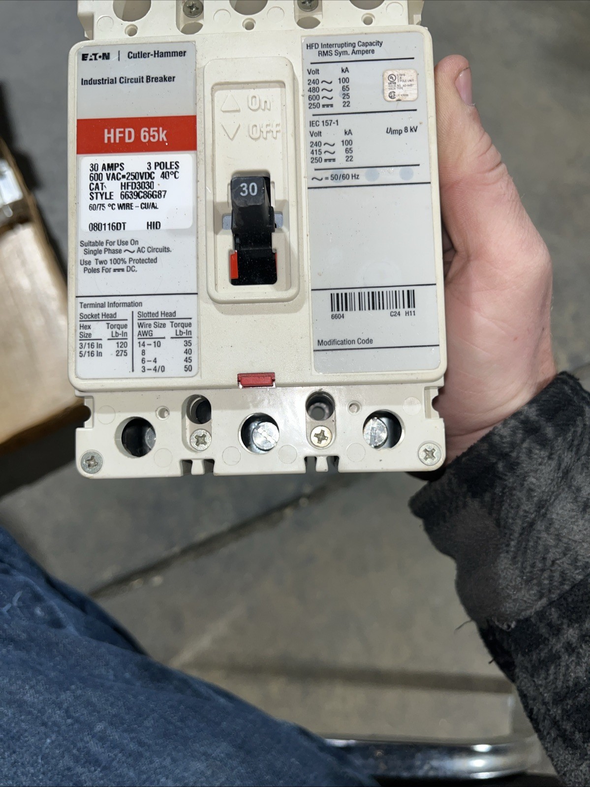 Eaton Cutler Hammer HFD3030 3 pole 30 amp 600vac 250v , New Pull Out