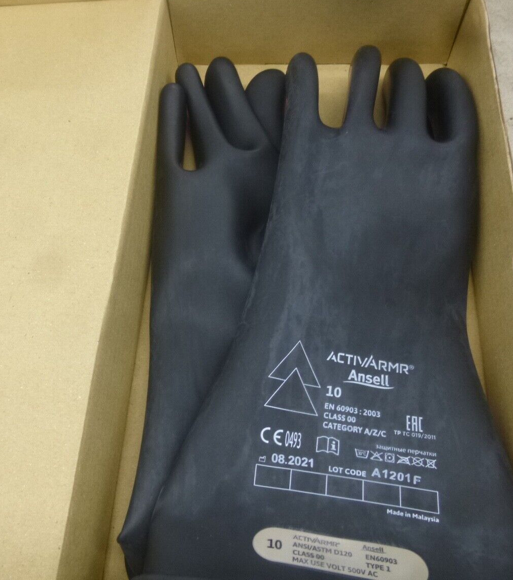NEW!! ANSELL, Black Electrical Gloves, 00 Class, Size 10, CLASS 00 B 14
