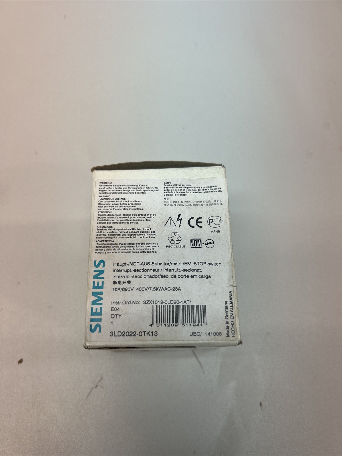 Siemens Load Break Switch 3LD2022-0TK13 Switch Disconnector Emergency Switch 3LD